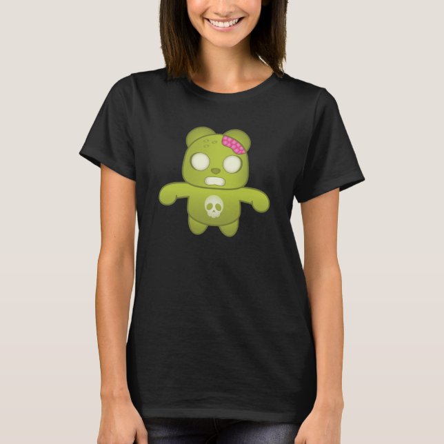 Cute Green Zombie Panda Illustration T-Shirt (Front)
