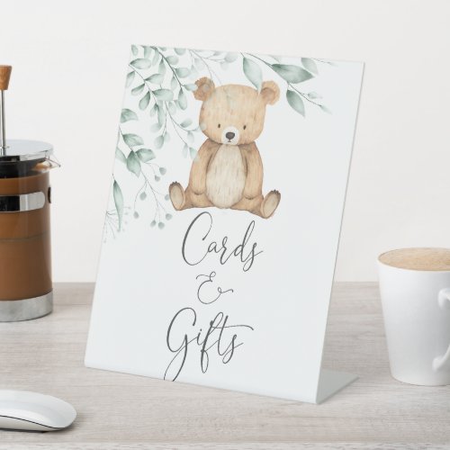 Cute Greenery Bear Minimalist Cards And Gifts Pedestal Sign