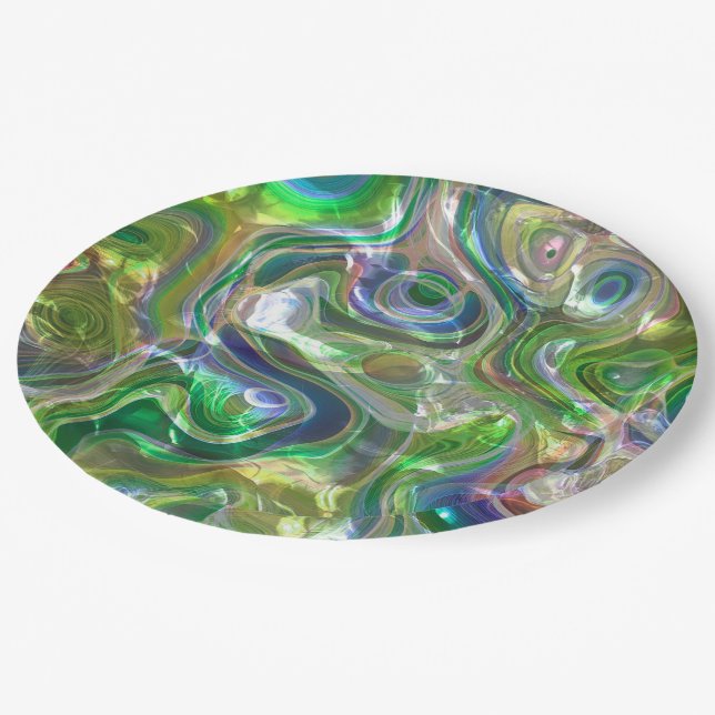Cute Greenery Blue Abstract Marble Pattern Paper Plates (Angled)