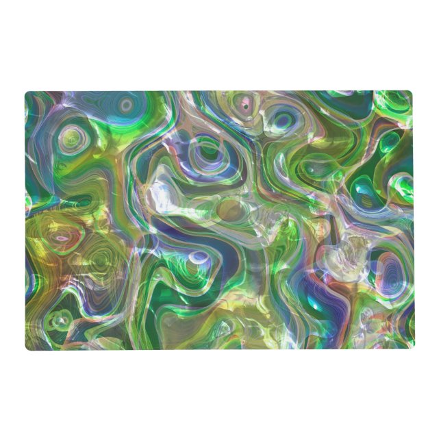 Cute Greenery Blue Abstract Marble Pattern Placemat (Front)