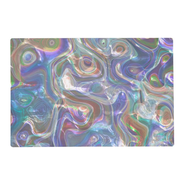 Cute Greenery Blue Abstract Marble Pattern Placemat (Front)