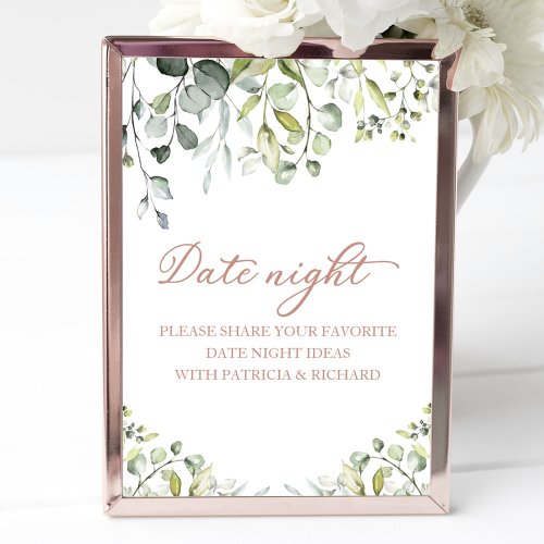 Cute Greenery Bridal Shower Date Night Jar Sign