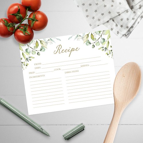 Cute Greenery Bridal Shower Recipe Cards