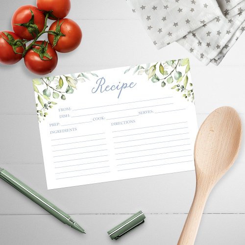 Cute Greenery Bridal Shower Recipe Cards