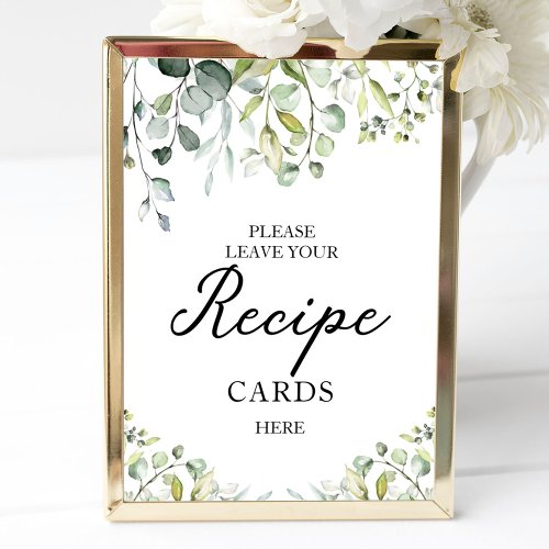 Cute Greenery Bridal Shower Recipe Cards Sign