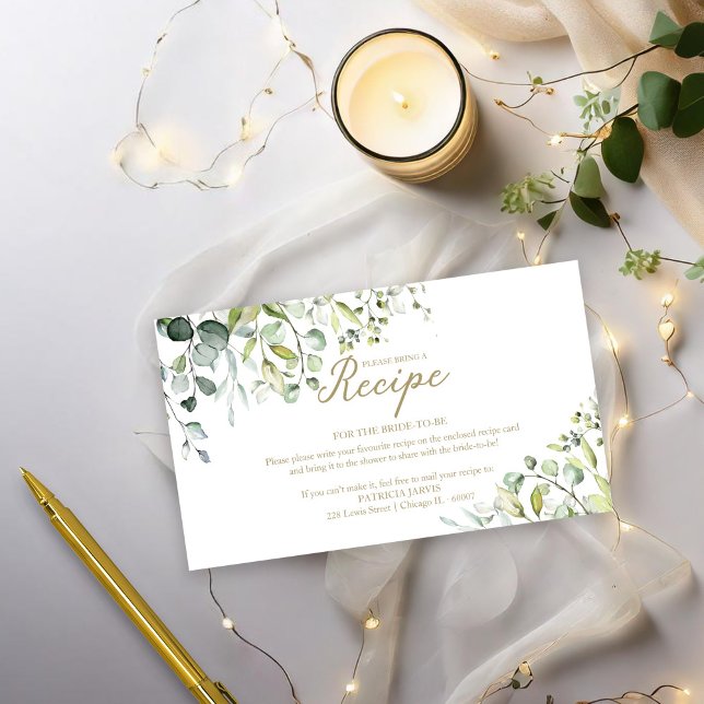Cute Greenery Bridal Shower Recipe Request Enclosu Enclosure Card (Creator Uploaded)