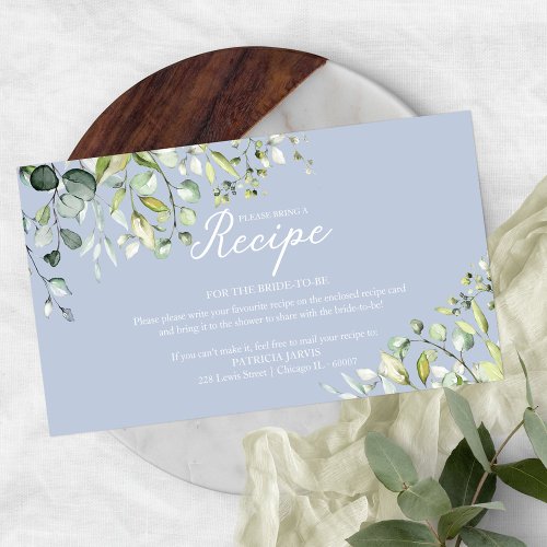 Cute Greenery Bridal Shower Recipe Request Enclosu Enclosure Card