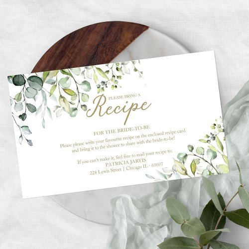 Cute Greenery Bridal Shower Recipe Request Enclosu Enclosure Card