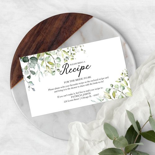 Cute Greenery Bridal Shower Recipe Request Enclosure Card