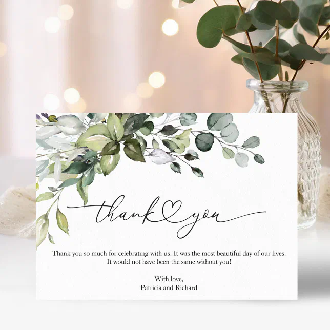 Cute Greenery Calligraphy Engagement Thank You Invitation | Zazzle