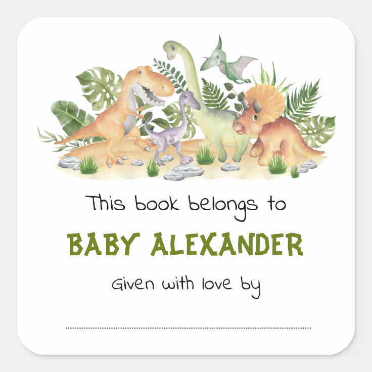 Cute Greenery Dinosaurs Baby Shower Bookplate Zazzle