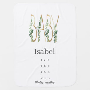 Cute Greenery Elegant Slogan Baby Milestone Blanket