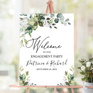 Cute Greenery Engagement Party Welcome Sign