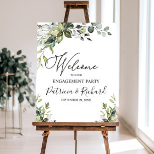 Cute Greenery Engagement Party Welcome Sign