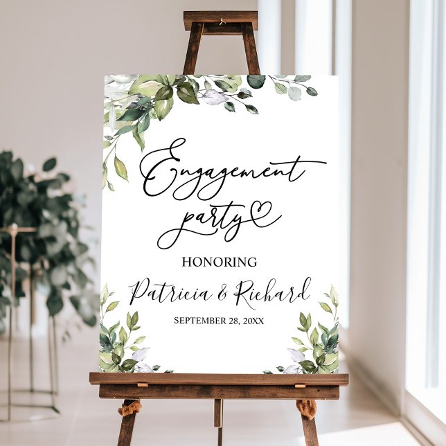Cute Greenery Engagement Party Welcome Sign (Creator Uploaded)