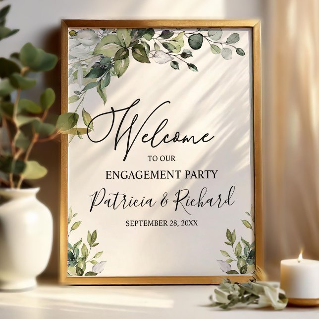 Cute Greenery Engagement Party Welcome Sign (Creator Uploaded)