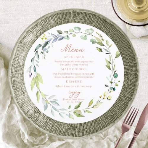 Cute Greenery Eucalyptus Bridal Shower Circle Menu Invitation