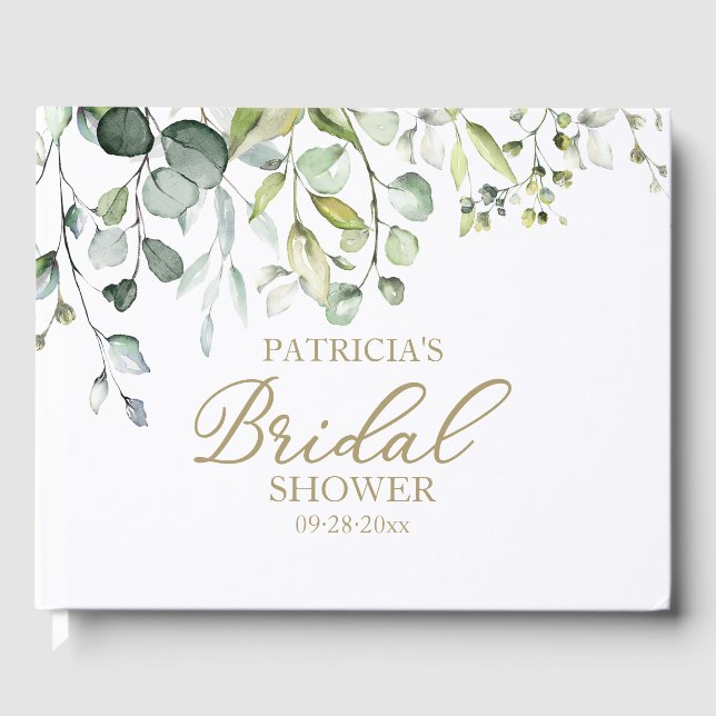 Cute Greenery Eucalyptus Bridal Shower Guest Book (Front)