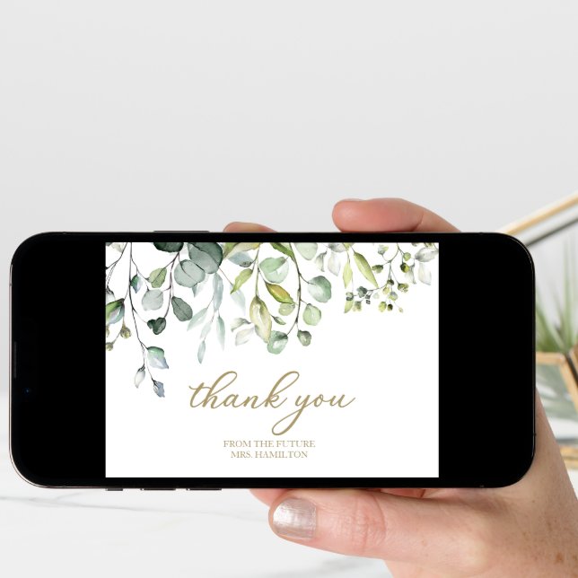 Cute Greenery Eucalyptus Bridal Shower Thank You Card (Front Digital)