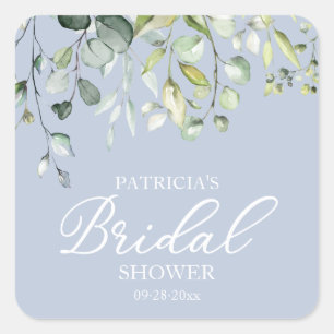 Cute Greenery Eucalyptus Watercolor Bridal Shower  Square Sticker