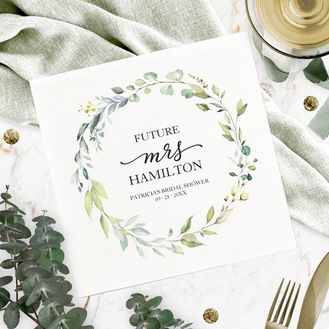 Cute Greenery Eucalyptus Wreath Bridal Shower Napkins (Creator Uploaded)