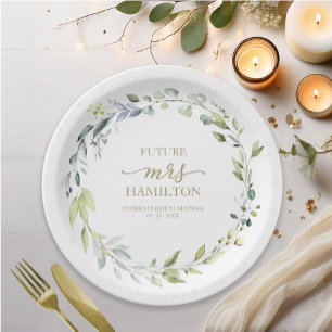 Cute Greenery Eucalyptus Wreath Bridal Shower Pape Paper Plates