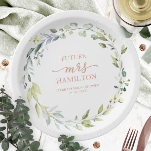 Cute Greenery Eucalyptus Wreath Bridal Shower Paper Plates