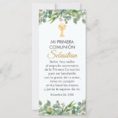 Cute Greenery  First Communion Bookmark in Spanish (Front)