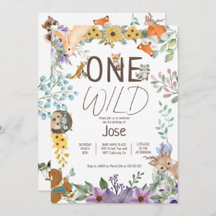 Cute greenery forest animals woodland 1st birthday invitation