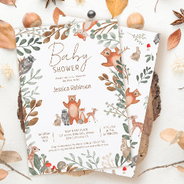 Cute greenery forest animals woodland baby shower invitation