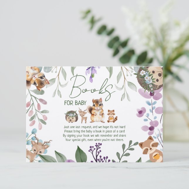 Cute greenery forest animals woodland bring a book enclosure card (Standing Front)