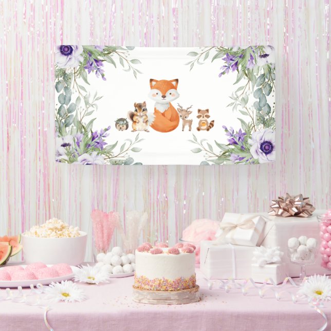 Cute greenery forest animals woodland bring banner (Party)