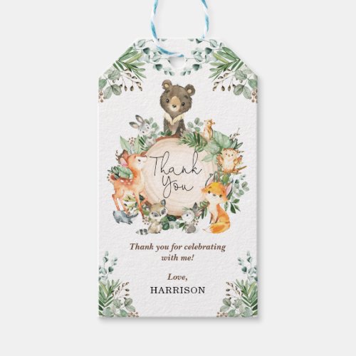 Cute Greenery Forest Woodland Animals Thank You Gift Tags
