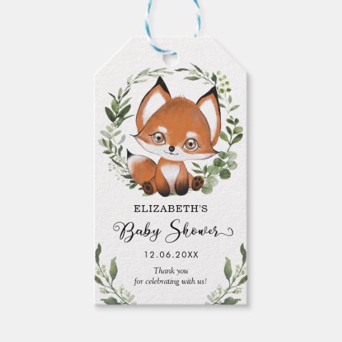 Cute Greenery Fox Neutral Baby Shower Favor Gift Tags