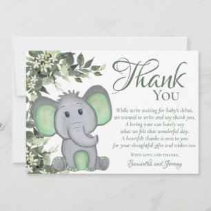 Cute Greenery Gender Neutral Elephant Baby Shower  Thank You Card