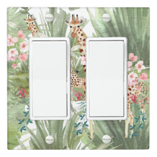 Cute greenery giraffe woodland animals kids light switch cover