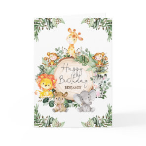 Cute Greenery Jungle Safari Animals Happy Birthday Card