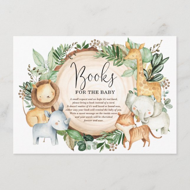 Cute Greenery Jungle Safari Bring a Book Baby Boy Enclosure Card (Front)