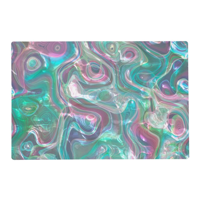 Cute Greenery Pink Blue Abstract Marble Pattern Placemat (Front)