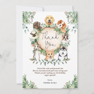 Cute Greenery Puppy Dog Birthday Thank You Card