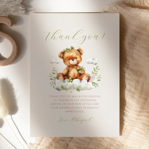 Cute Greenery Teddy Bear Baby Shower Thank You Invitation