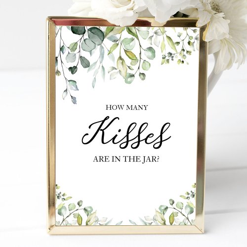 Cute Greenery Watercolor How Many Kisses Sign