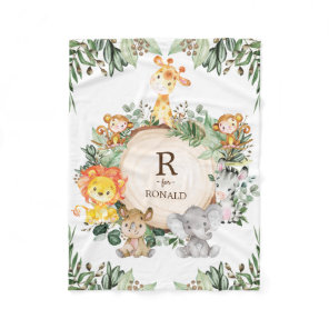 Cute Greenery Wild Jungle Safari Animals Nursery Fleece Blanket