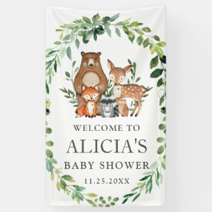 Cute Greenery Woodland Animal Baby Shower Backdrop Banner