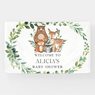 Cute Greenery Woodland Animal Baby Shower Backdrop Banner