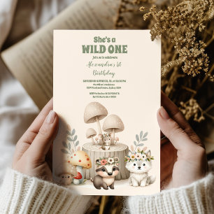 Cute Greenery Woodland Animals 1st Birthday Party Invitation