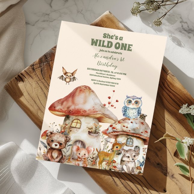 Cute Greenery Woodland Animals 1st Birthday Party Invitation (Creator Uploaded)