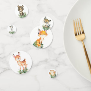 Cute Greenery Woodland Animals Baby Boy Birthday Confetti