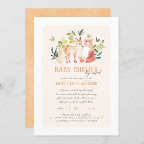 Cute Greenery Woodland Animals Baby Shower By Mail Invitation