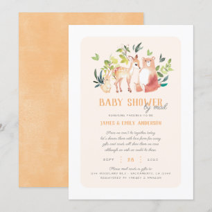 Cute Greenery Woodland Animals Baby Shower By Mail Invitation